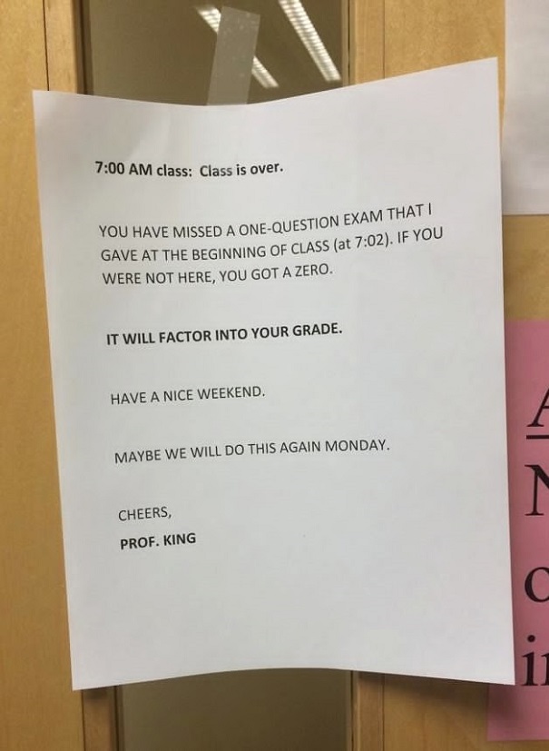 professor posts this on his classroom door